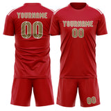 Custom Red Light Khaki Soccer Jersey