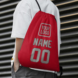 Custom Red Gray Drawstring Bag