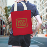 Custom Red Light Khaki Canvas Tote Bag