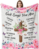 Blanket for Daughter Gifts, “God Says You Are Enough, Created, Beautiful, Victorious, Never Alone, Capable, Chosen, Amazing, Strong, Always Loved”, From Mom Dad, Birthday, Christmas, Graduation, Inspirational