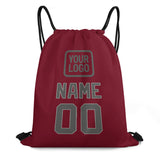 Custom Crimson Red Dark Grey Drawstring Bag