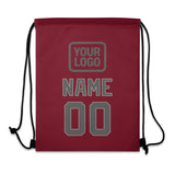 Custom Crimson Red Dark Grey Drawstring Bag