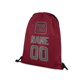 Custom Crimson Red Dark Grey Drawstring Bag