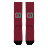 Custom Crimson Red Dark Grey Knee-High Sock