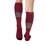 Custom Crimson Red Dark Grey Knee-High Sock