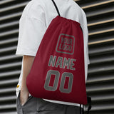 Custom Crimson Red Dark Grey Drawstring Bag
