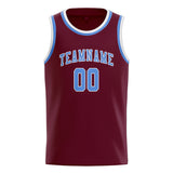Custom Crimson Red & Light Blue Colors Design Sports Basketball Jersey
