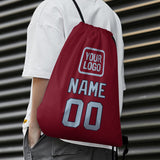 Custom Crimson Red Light Blue Drawstring Bag