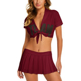 Custom Crimson Red Brown Cheerleading Uniform Set