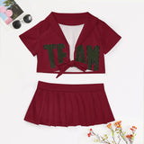 Custom Crimson Red Olive Cheerleading Uniform Set