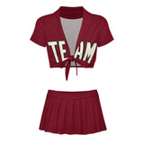 Custom Crimson Red Cream Cheerleading Uniform Set