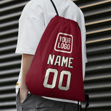 Custom Crimson Red Cream Drawstring Bag