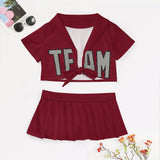 Custom Crimson Red Gray Cheerleading Uniform Set