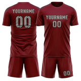 Custom Crimson Red Gray Soccer Jersey