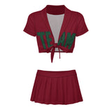 Custom Crimson Red Green Cheerleading Uniform Set
