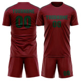 Custom Crimson Red Green Soccer Jersey