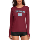 Custom Crimson Red Light Blue Women's Long-Sleeve Shirt