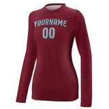 Custom Crimson Red Light Blue Women's Long-Sleeve Shirt