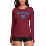 Custom Crimson Red Sky Blue Women's Long-Sleeve Shirt