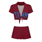 Custom Crimson Red Sky Blue Cheerleading Uniform Set