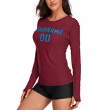 Custom Crimson Red Sky Blue Women's Long-Sleeve Shirt