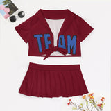 Custom Crimson Red Sky Blue Cheerleading Uniform Set