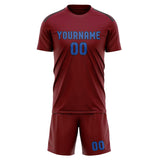 Custom Crimson Red Sky Blue Soccer Jersey