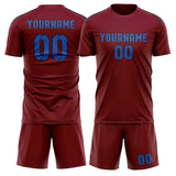 Custom Crimson Red Sky Blue Soccer Jersey