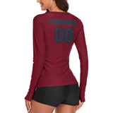Custom Crimson Red Blue Women's Long-Sleeve Shirt