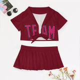 Custom Crimson Red Pink Cheerleading Uniform Set