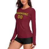 Custom Crimson Red Yellow Women's Long-Sleeve Shirt