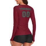 Custom Crimson Red Dark Grey Women's Long-Sleeve Shirt