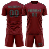 Custom Crimson Red Dark Grey Soccer Jersey