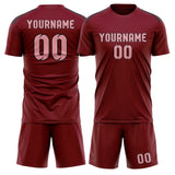 Custom Crimson Red Light Pink Soccer Jersey