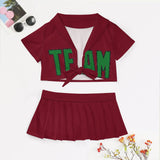 Custom Crimson Red Emerald Green Cheerleading Uniform Set