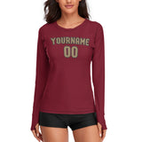 Custom Crimson Red Light Khaki Women's Long-Sleeve Shirt