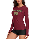 Custom Crimson Red Light Khaki Women's Long-Sleeve Shirt