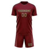 Custom Crimson Red Light Khaki Soccer Jersey