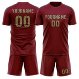 Custom Crimson Red Light Khaki Soccer Jersey
