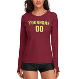 Custom Crimson Red Light Yellow Women's Long-Sleeve Shirt