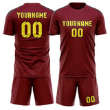 Custom Crimson Red Light Yellow Soccer Jersey
