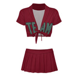 Custom Crimson Red Blue Green Cheerleading Uniform Set
