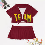 Custom Crimson Red Gold Cheerleading Uniform Set