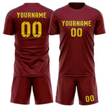 Custom Crimson Red Gold Soccer Jersey