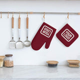 Custom Crimson Red  White Oven Mitt Set