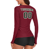 Custom Crimson Red Dark Green Women's Long-Sleeve Shirt