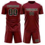 Custom Crimson Red Dark Green Soccer Jersey
