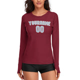 Custom Crimson Red Light Blue Women's Long-Sleeve Shirt