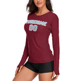 Custom Crimson Red Light Blue Women's Long-Sleeve Shirt