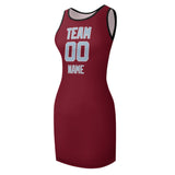 Custom Crimson Red Light Blue Sleeveless Vest Dress